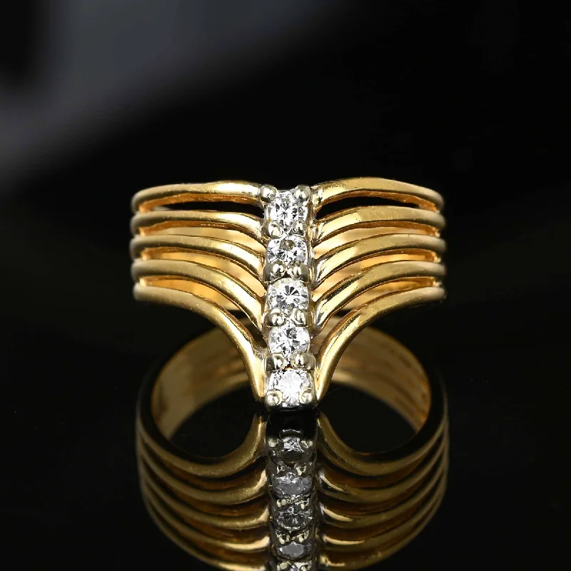 Grab Your Favorite Jewelry At The Lowest Prices 14K Gold Five Row Diamond Chevron Cocktail Ring