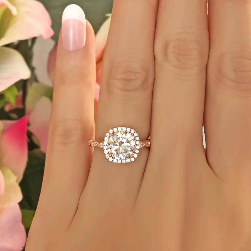 Limited-Stock Jewelry Clearance – Grab Your Favorites Now 2.25 ctw Art Deco Halo Ring - Rose GP, 50% Final Sale