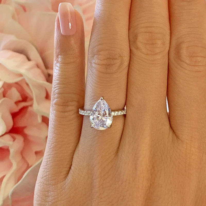 Flash Sale On Stunning Jewelry – Don't Miss Out 3.25 ctw Pear Accented Solitaire Ring