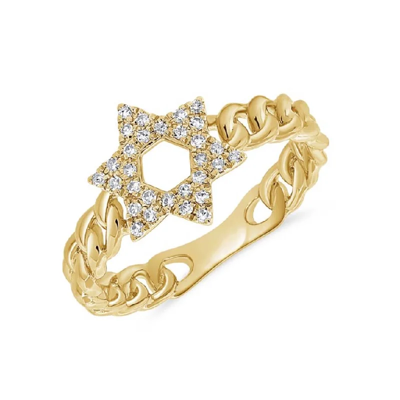 Diamond Star of David on Cuban Ring