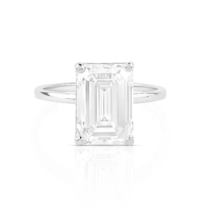 Emerald Cut Lab Diamond on Thin Solid Band Ring - IGI Certified