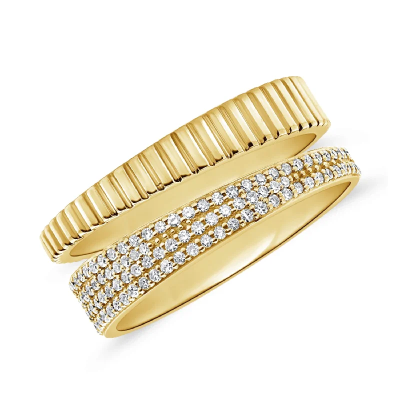 Half Fluted Half Diamond Split Cigar Ring