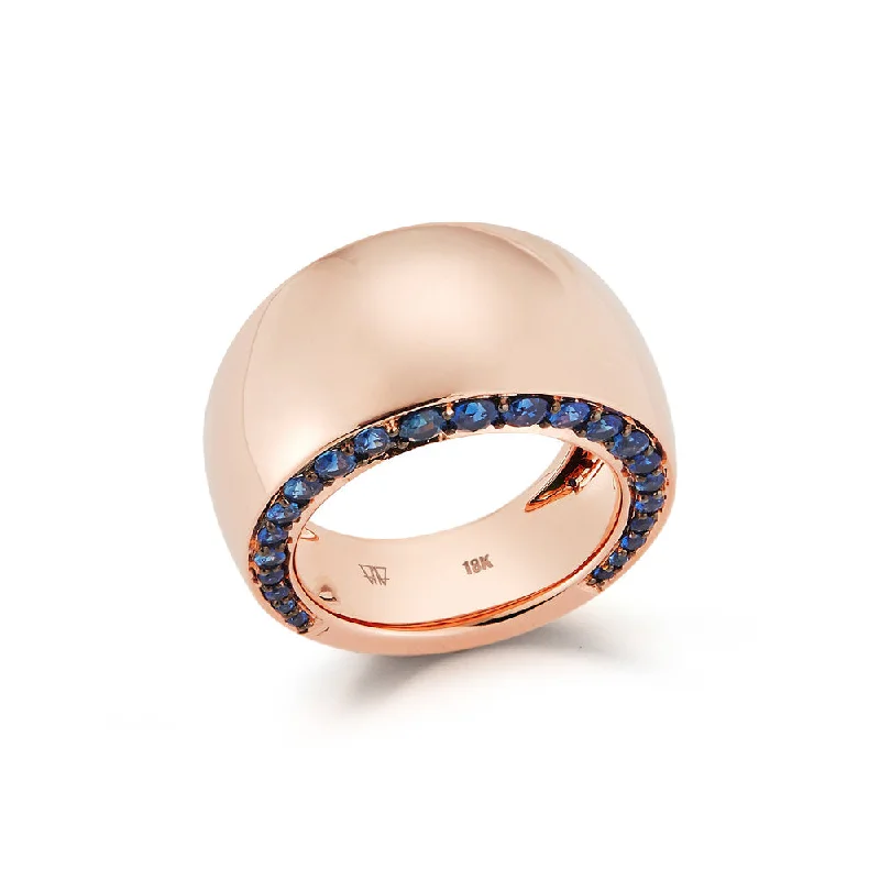 Affordable Luxury Jewelry For Every Occasion LYTTON 18K BOMBE RING WITH BLUE SAPPHIRE EDGES