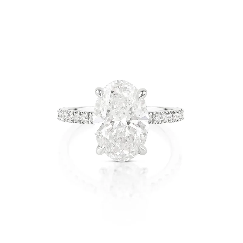 Oval Cut Lab Diamond on Pave Band Ring - IGI Certified - IGI Certified