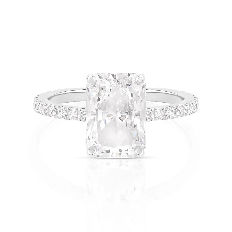 Radiant Cut Lab Diamond on Pave Band Ring - IGI Certified