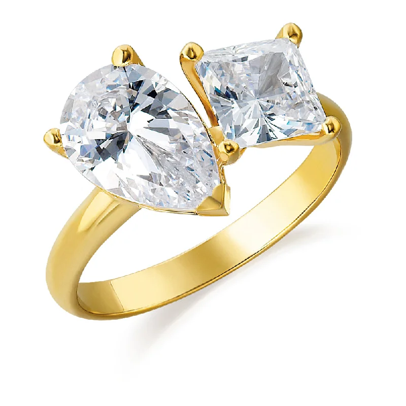 Toi et Moi Pear and Princess Cut Ring