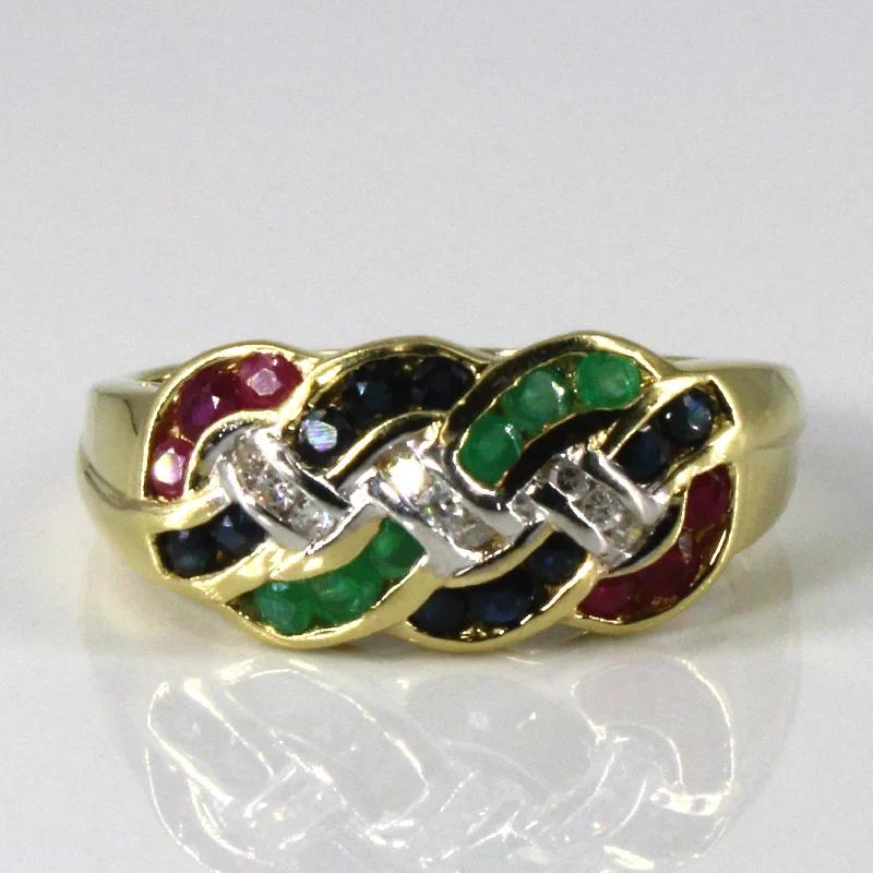 Shop Jewelry That Shines Without The High Price Braided Multi- Gemstone Gold Ring | 1.00ctw | 0.09ctw | SZ 11 |