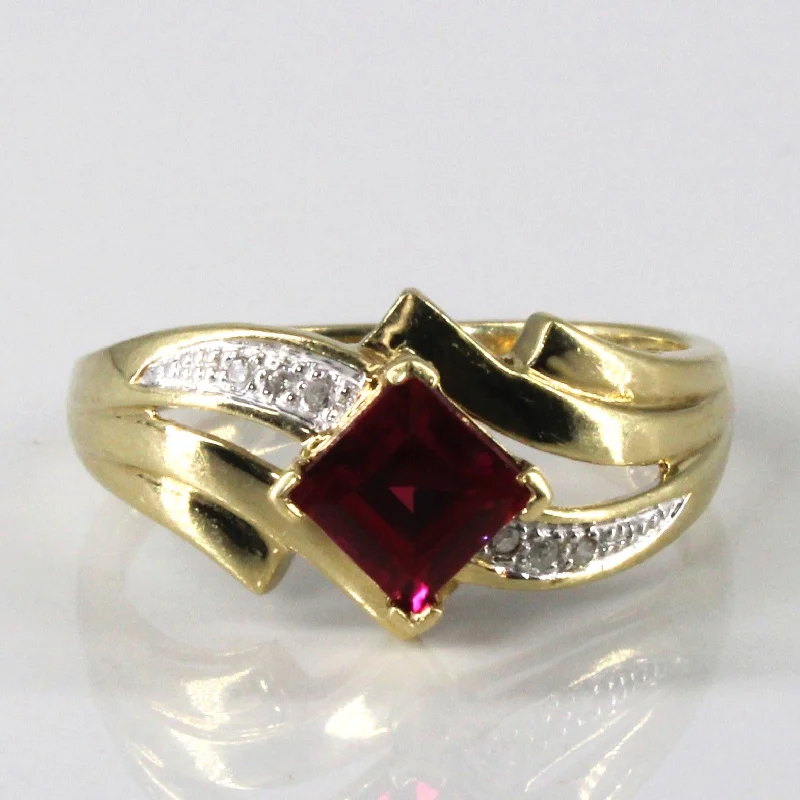 Fine Jewelry, Limited-Time Offers Available Bypass Synthetic Ruby & Diamond Ring | 0.90ct | 0.03ctw | SZ 7 |