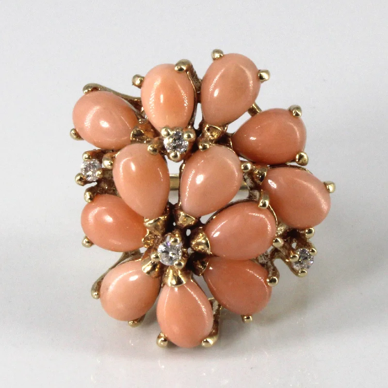 Celebrate With Sparkle – Jewelry Sale Now Live Cluster Set Coral & Diamond Ring | 9.00ctw | 0.12ctw | SZ 5.75 |