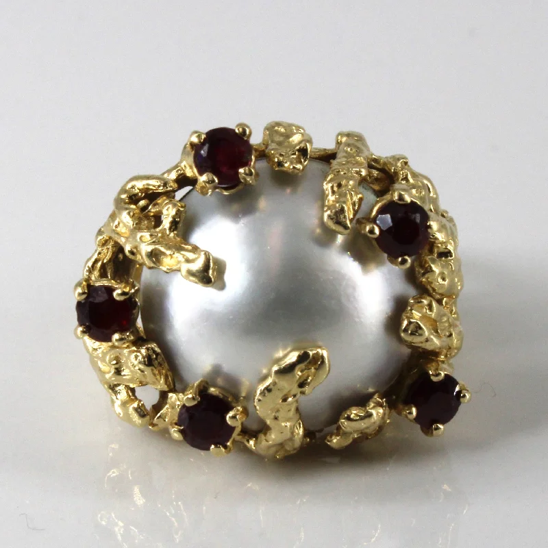 Best Jewelry Sale – Shop Exclusive Designs Now Mabe Pearl & Ruby Textured Gold Ring | 0.50ctw | SZ 6 |