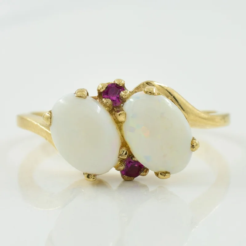 Seasonal Jewelry Sale – Upgrade Your Style Today Opal & Synthetic Ruby Bypass Ring | 0.75ctw | SZ 6.5 |