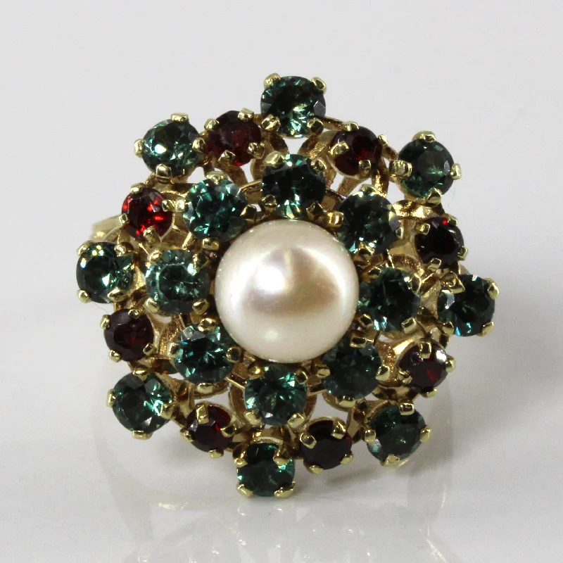 Flash Deals On Fine Jewelry – Shop Before It's Gone Pearl & Multi-Gemstone Cocktail Ring | SZ 8.75 |