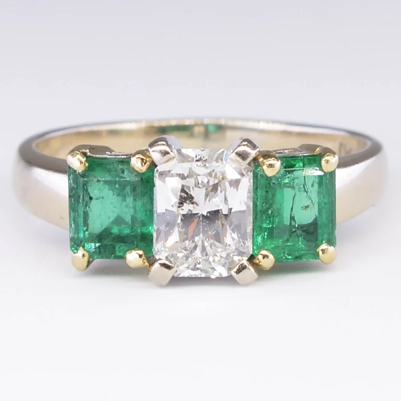 Shine Bright With Our Special Jewelry Promotions Three Stone Emerald and and Canadian Diamond Ring | 1.45ctw, 1.18ct | SZ 8.75