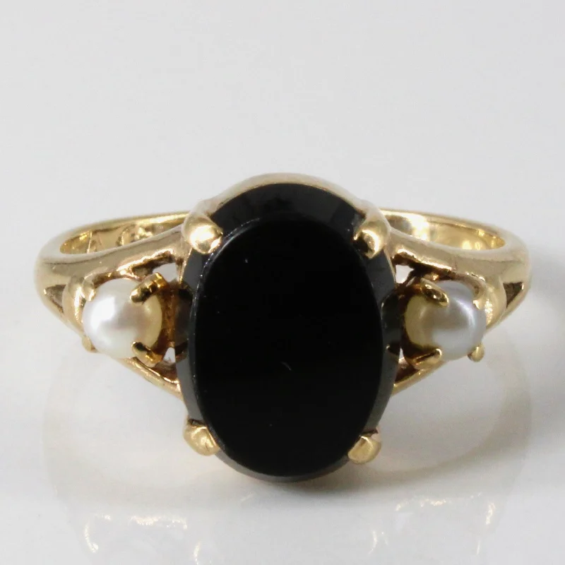 Make Your Outfit Shine With Discounted Jewelry Three Stone Onyx & Pearls Ring | 1.75ct | SZ 6.75 |