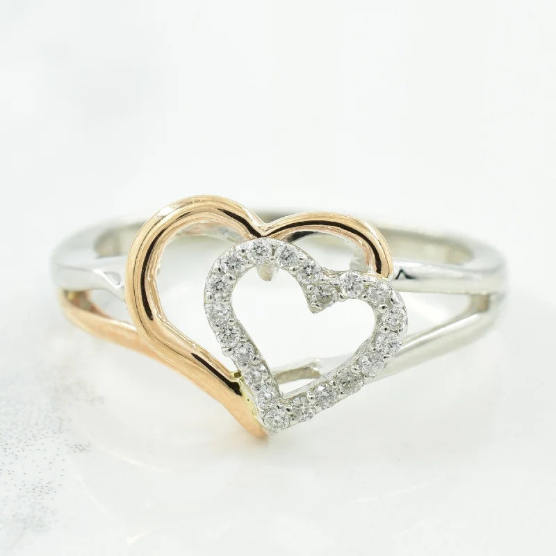 Flash Sale On Stunning Jewelry – Don't Miss Out Two Tone Double Heart Diamond Ring | 0.10ctw | SZ 6.75 |