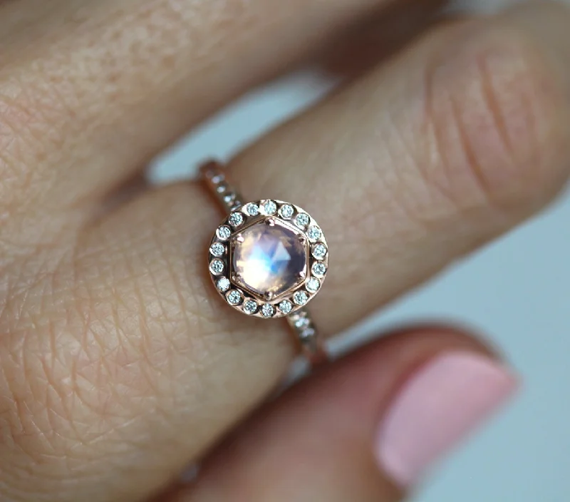 Limited-Time Offer On Elegant Jewelry Pieces Moonstone & Halo Diamond Ring