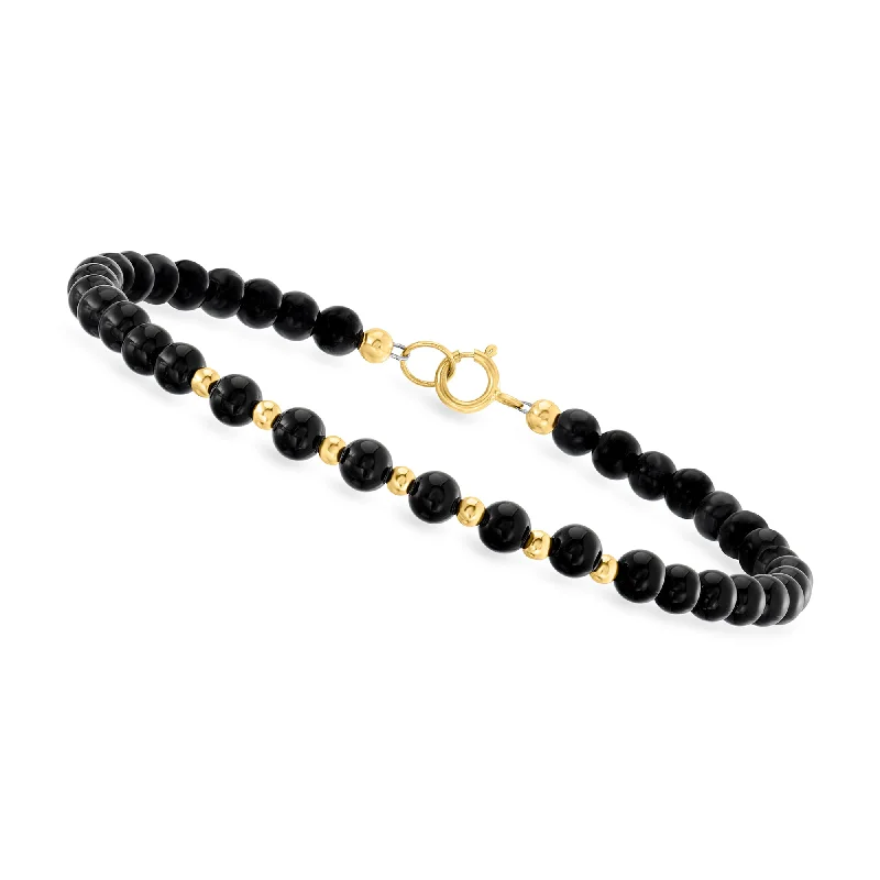 Canaria 4-4.5mm Onyx Bead Bracelet in 10kt Yellow Gold