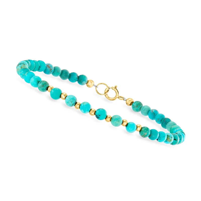 Canaria 4-4.5mm Turquoise Bead Bracelet in 10kt Yellow Gold