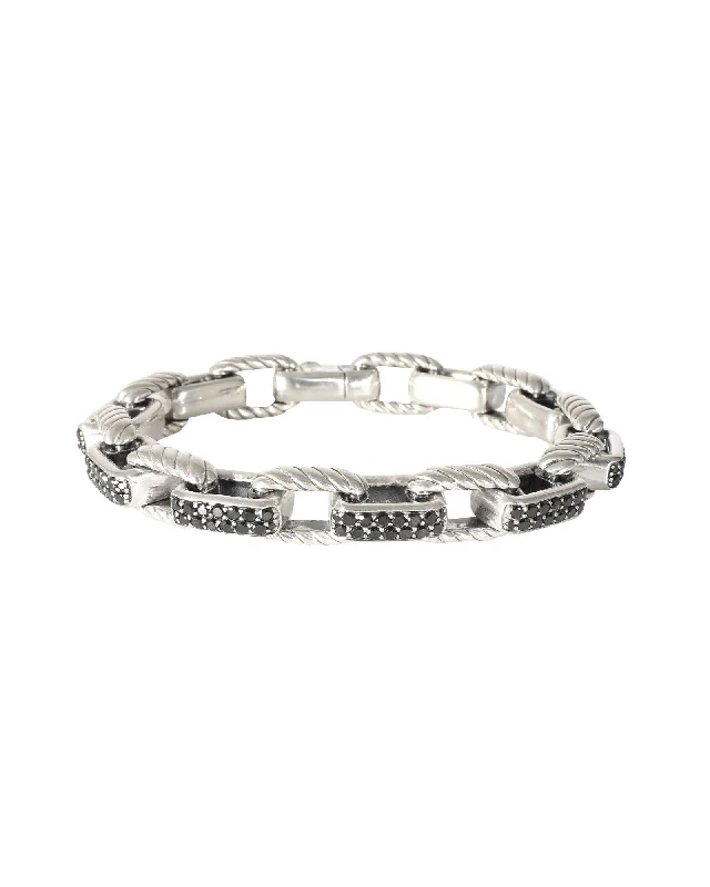 Special Deals On Handcrafted And Designer Jewelry David Yurman Royal Cord Bracelet in  Sterling Silver 7 Black Diamonds 3/1 Ctw