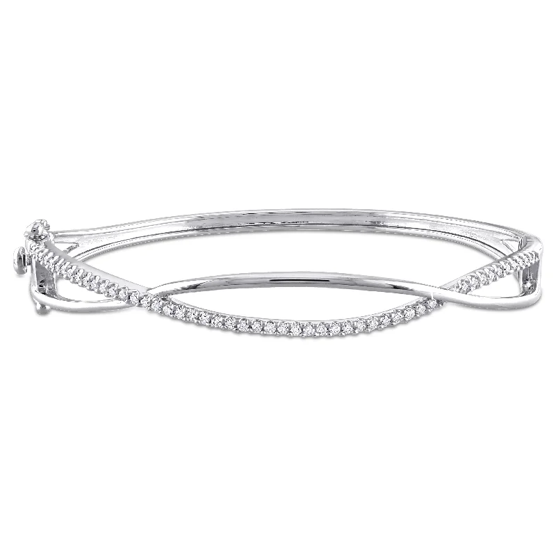 Eternally Yours 1/2ct DEW Created Moissanite Criss-Cross Bangle in Sterling Silver