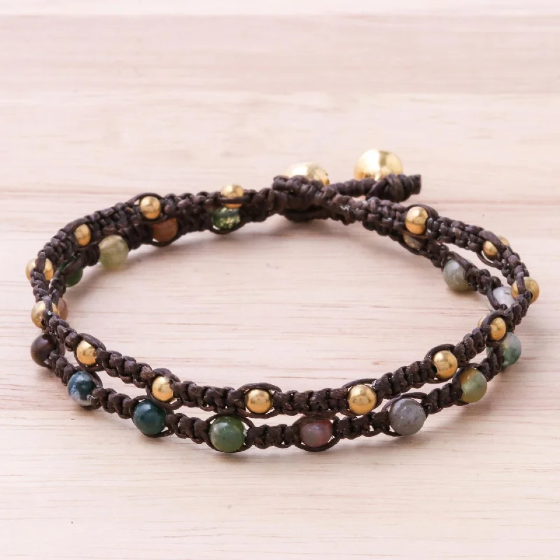 Green Boho Chic Agate Brass Bracelet