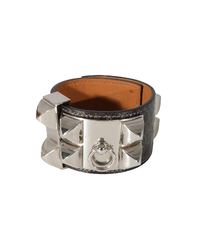 Shop Dazzling Jewelry At The Best Prices Hermès Collier De Chien Bracelet in Chocolate Alligator Palladium Plated Hardwar