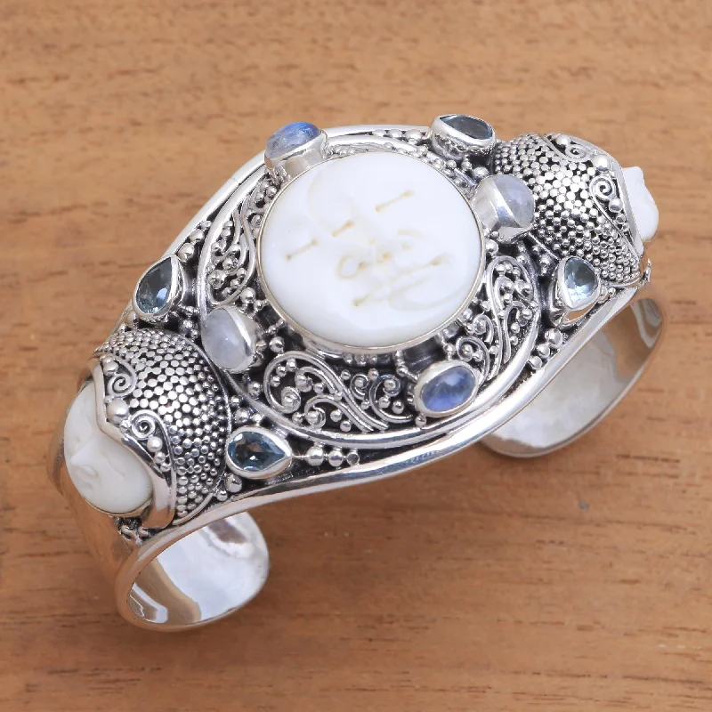 Buy More, Save More On Stunning Jewelry Designs Keeper of the Moon Multi-Gem Sterling Silver & Bone Cuff Bracelet