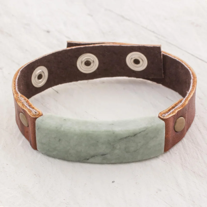 Men's Jade & Leather Wristband Bracelet