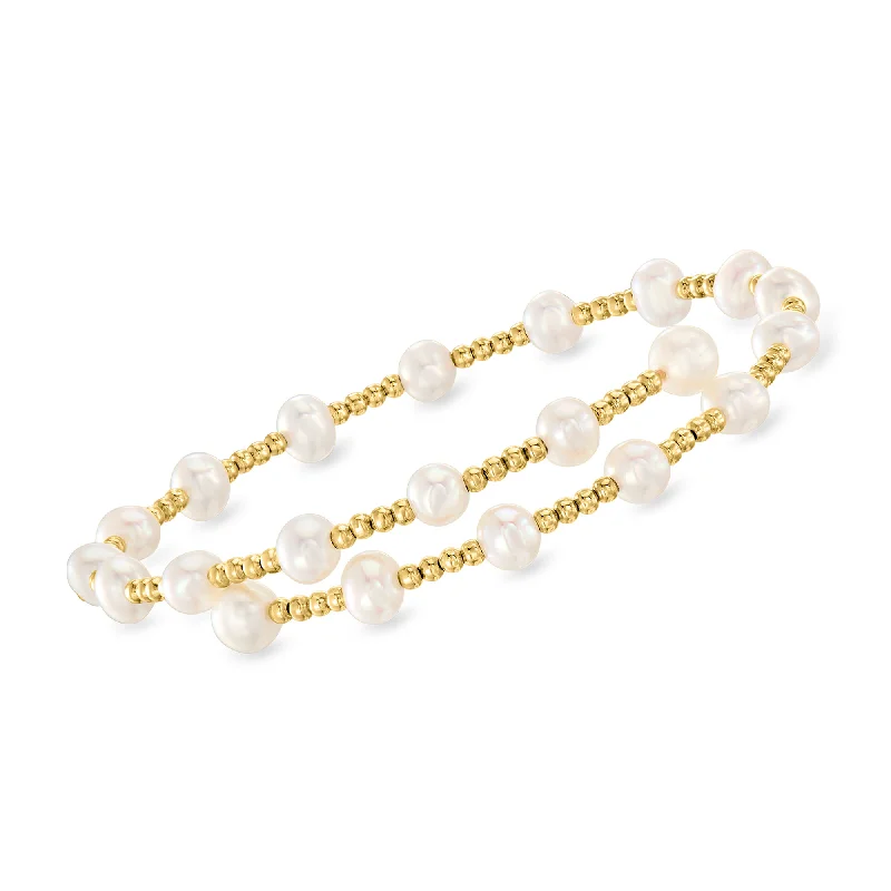 Ross-Simons 4-6mm Cultured Pearl Bypass Bracelet in 14kt Yellow Gold