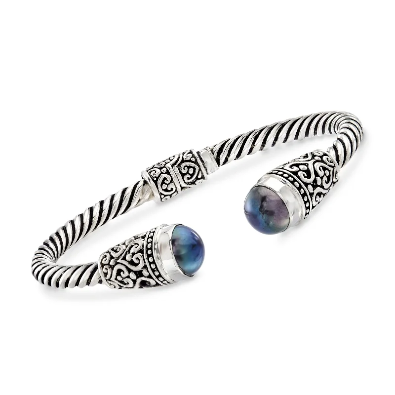 Ross-Simons Balinese 10-10.5mm Black Cultured Pearl Cuff Bracelet in Sterling Silver