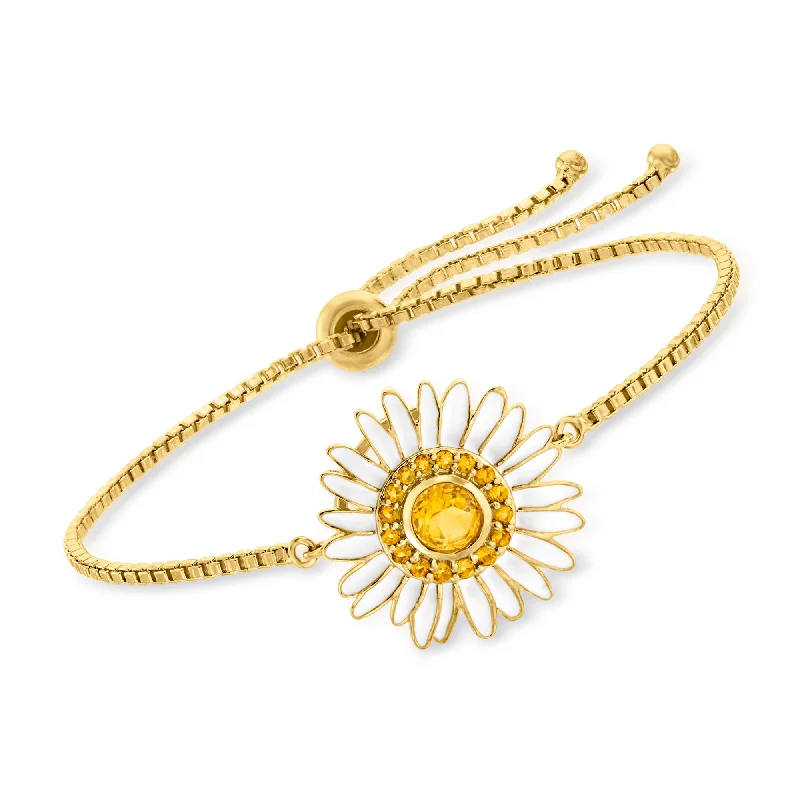 Grab Your Favorite Jewelry At The Lowest Prices Ross-Simons Citrine and White Enamel Daisy Bolo Bracelet in 18kt Gold Over Sterling