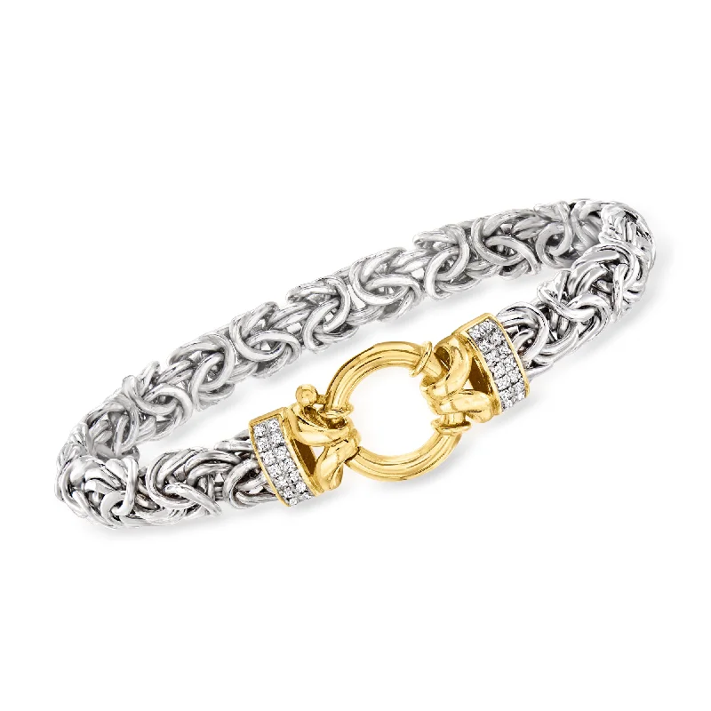 Ross-Simons Diamond Byzantine Bracelet in 2-Tone Sterling Silver