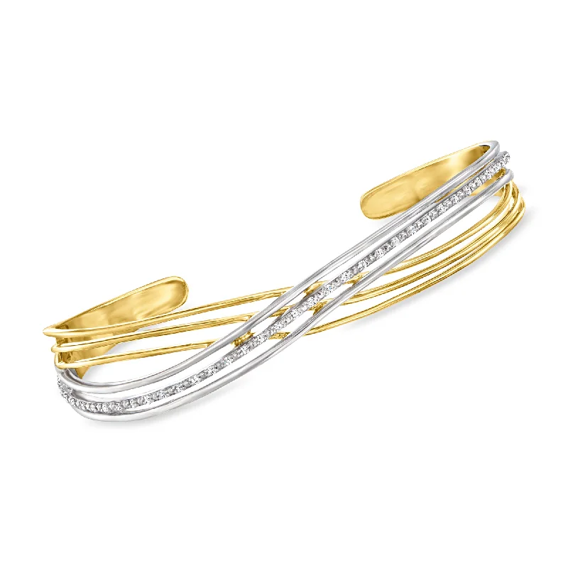 Ross-Simons Diamond Crisscross Cuff Bracelet in Sterling Silver and 18kt Gold Over Sterling