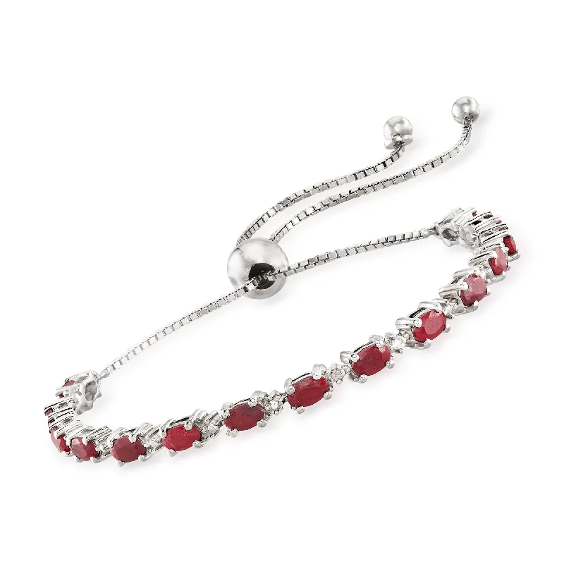 Ross-Simons Ruby Bolo Bracelet With Diamond Accents in Sterling Silver