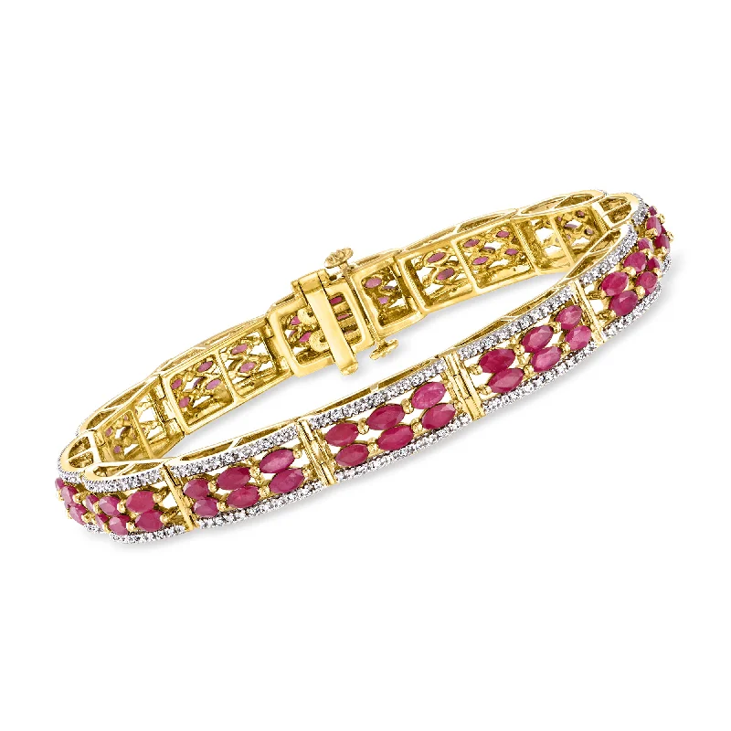 Ross-Simons Ruby Bracelet With . Diamonds in 18kt Gold Over Sterling