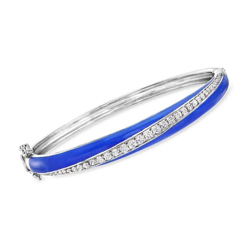 Ross-Simons White Topaz and Blue Enamel Bangle Bracelet in Sterling Silver