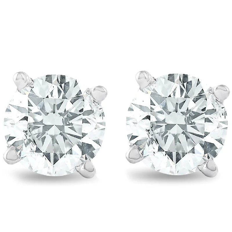 1 1/4ct 14K White Round Cut Certified Diamond Studs Earrings Screw Back