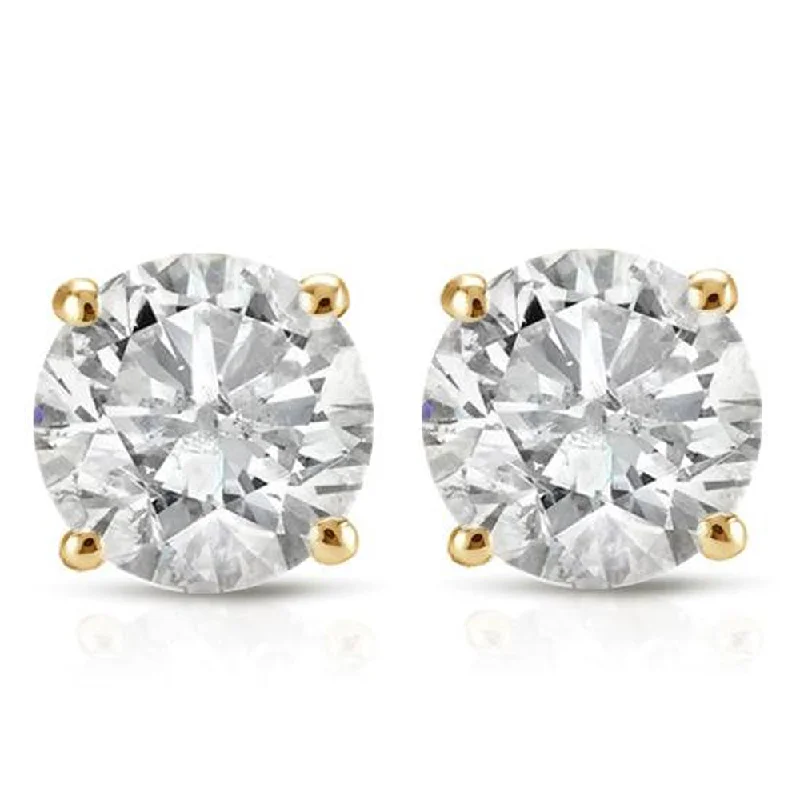 1 Ct TDW Round Cut 14K White or Yellow Gold Diamond Studs Earrings IGI Certified