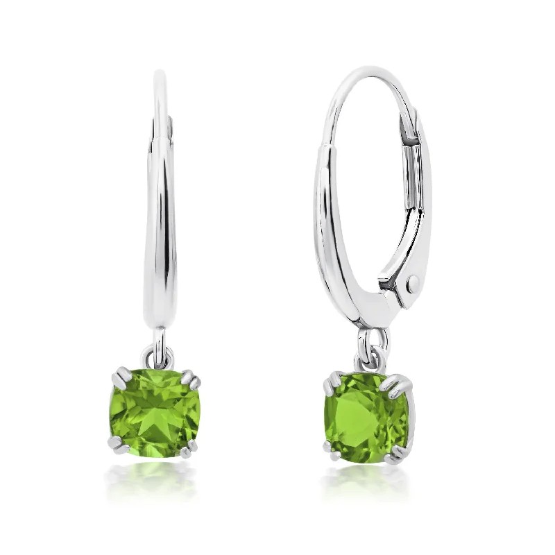 10k White or Yellow Gold Cushion Cut 5mm Gemstone Dangle Lever Back Earrings with Push Backs