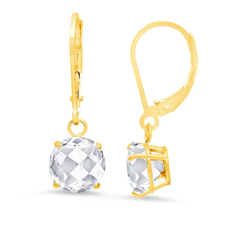 10K Yellow Gold Round Checkerboard Cut Gemstone Leverback Earrings (8mm)