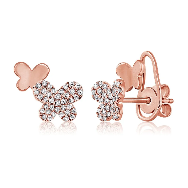 14k Gold & Diamond Double Butterfly Stud Earrings