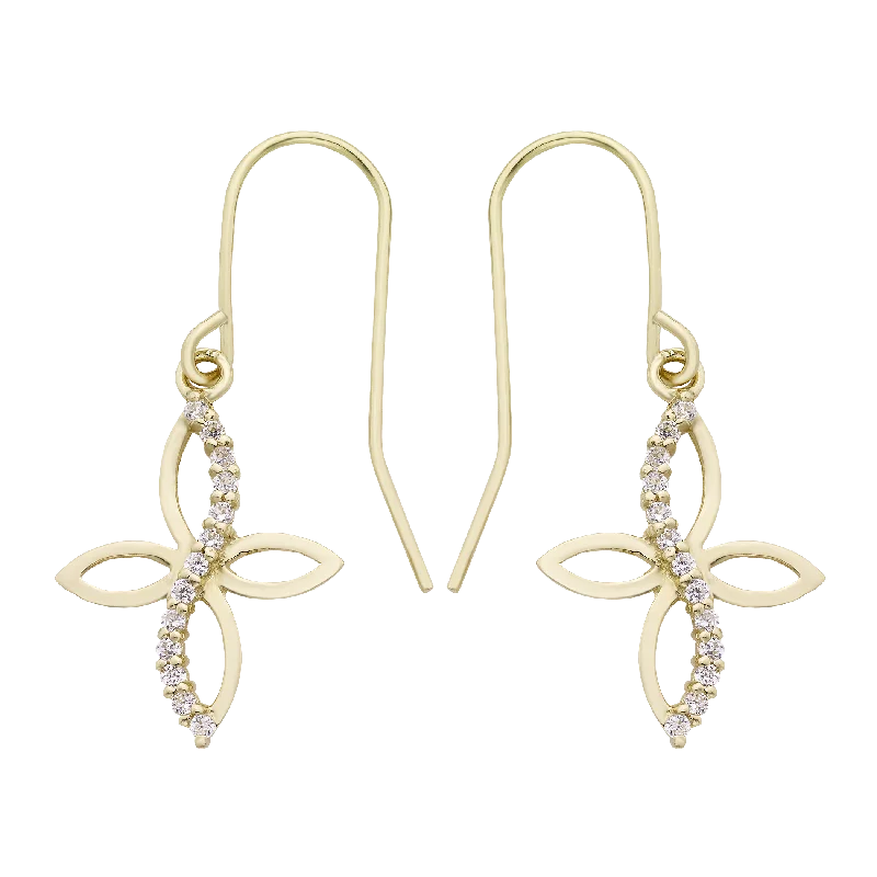 14k Gold Lab-Created White Topaz Cross Drop Earrings