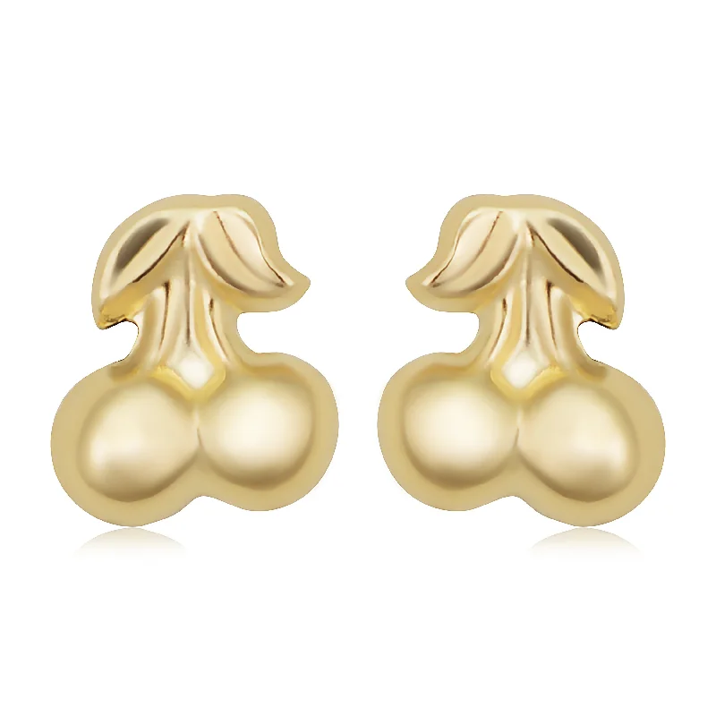 14k Yellow Gold Cherry Stud Earrings With Scew Backs