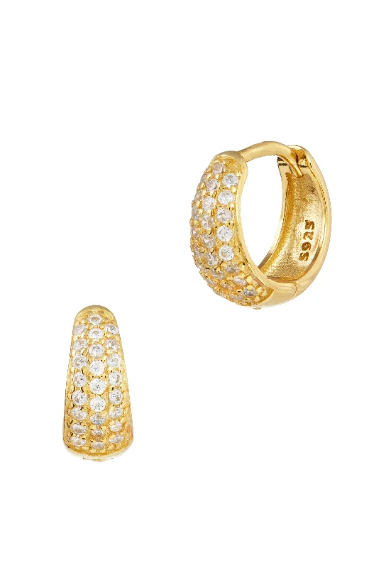 18K GOLD STERLING SILVER WHITE CZ HOOP EARRINGS