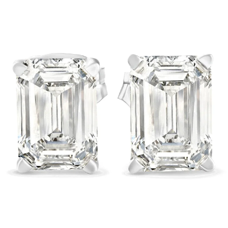 2 1/4 Ct Lab Grown Emerald Cut Diamond Studs 14k White Gold Earrings