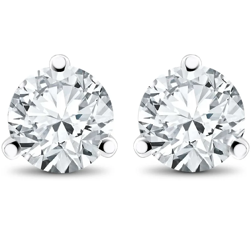 2 ct TDW Diamond 3-Prong Martni Studs in 14k White Yellow Rose Gold or Platinum