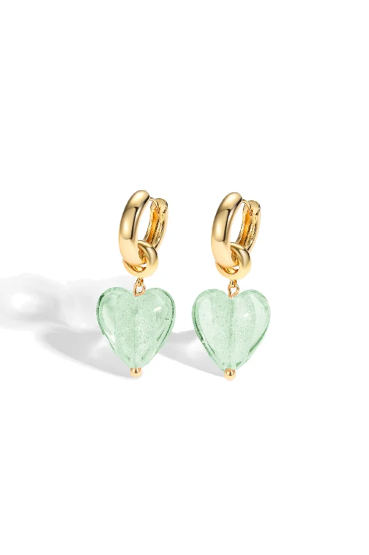 Esmée Lime Green Glaze Heart Dangle Earrings