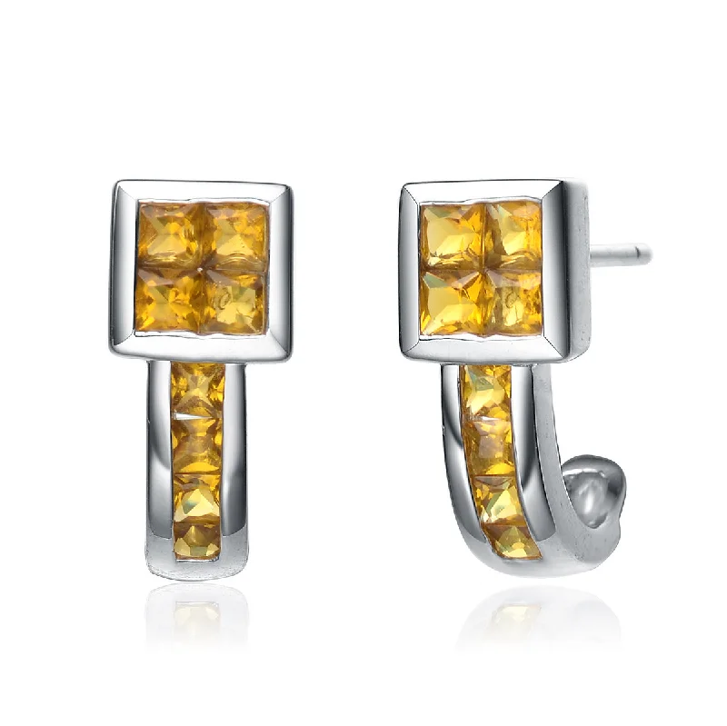 GENEVIVE Sterling Silver Amber Cubic Zirconia Geometric Earrings