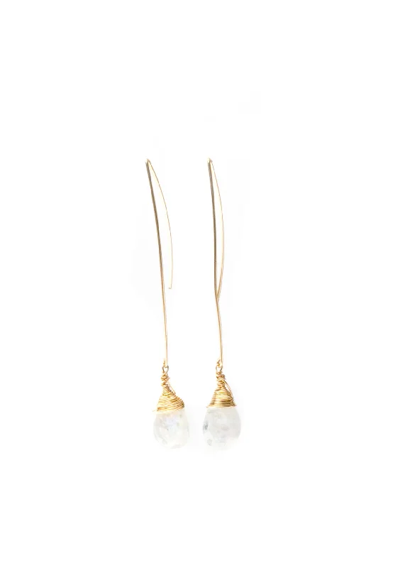 Jill Long Wire Drop Earring in Moonstone