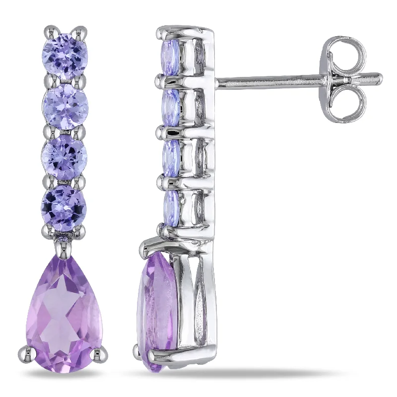 Mimi & Max 2 3/5ct TGW Amethyst and Tanzanite Drop Earrings in Sterling Silver